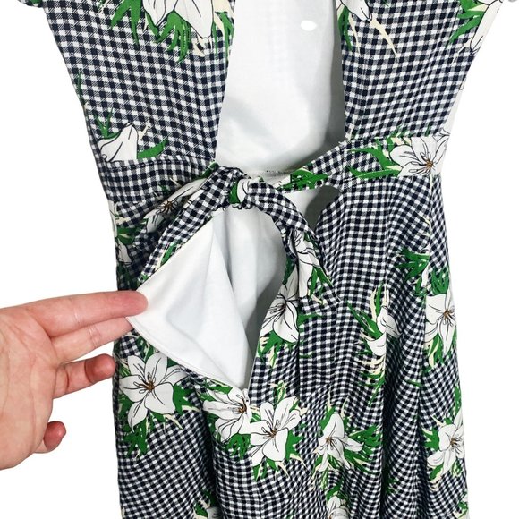 Lulus Checkered Floral White Yellow Flower Mini Dress Cut Out Short Sleeve Small - Picture 14 of 16